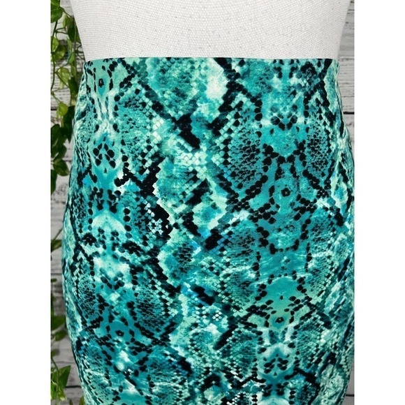 Liz Claiborne Skirt size 6 Teal Black Faux Snake Skin Pencil Stretch Knee Career - Picture 3 of 10